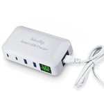 ideallife Super Fast USB Charger, 70W 12A 4-Port USB Charging Station 20W PD Charger and QC3.0 Multi Port USB C Charger Hub with LCD Display Compatible for iPhone iPad Samsung Huawei and More