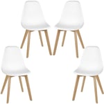 Jeobest - Lot de 4 Chaise Blanc De Salle à Manger Avec Pieds En Bois- Scandinave - Vintage Style Scandinave