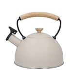 La Cafetière 1.6L Whistling Kettle, Stainless Steel Frame with Easy-Grip and Anti-Scald Wooden Handle, Induction Hob-Safe Tea Kettle for Boiling Water, Cream