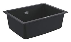 GROHE K700U - Quarts Composite Sink Undermounted with Overflow (1 bowl 544 x 394 x 205 mm, Included: Waste Kit, Basket Strainer Waste, Mounting Set), Sink Dimensions 61 x 46cm, Granite Black, 31655AP0