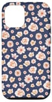 iPhone 13 Pro Delicate Peach Blossom Pattern on Dark Blue Case