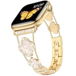 Tasikar Bling Diamond Women Band Compatible with Apple Watch Band 49mm 46mm 45mm 44mm 42mm 41mm 40mm 38mm Ultra SE Series 10 9 8 7 6 5 4 3 2 1 Lucky Clover Dressy Replacement Bracelet (Gold)