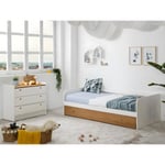 Vente-unique Lit gigogne banquette JULIETTE - 2 x 90 x 190 cm - MDF - Blanc et Merisier + matelas