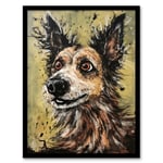 Daisy Hears The Door Artwork Fun Dog Painting By Tom Jones Art Print Framed Poster Wall Decor