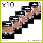 10 x Duracell CR2016 3V Lithium Coin Cell Battery 2016, DL2016, BR2016, SB-T11