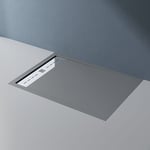 doporro Receveur de Douche à Carreler à Poser en Solid Surface Bac à douche Rectangulaire Extraplat Gris avec Cache Bonde Design Corvus 120x90x3cm