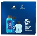 Lahjasetti miehille Adidas Uefa Best Of The Best: Eau de Toilette 100 ml + suihkugeeli 250 ml + spray deodorantti 150 ml