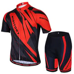 YYDM Été Anti-UV Maillot Cyclisme Homme - Respirant Hommes VTT Manches Courtes Ensembles + Séchage Rapide Racing Cyclisme Cuissard À Bretelle pour,Red Set,S