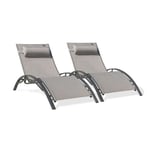 Lot de 2 bains de soleil - Aluminium et textilène - Gris  