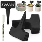 200 Pieces Etiquette Imperméable Jardin, 10 x 6 cm étiquettes pour Plantes, Plastique Etiquettes Plantes avec 1 Marqueur, Réutilisable Etiquettes Noir pour Exterieur, Parterre, Jardin, Potager