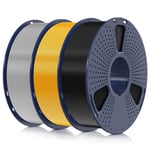 Filament PLA+ 1.75mm 3KG, Neatly Wound, Filament pour Imprimante 3D, Filament PLA Plus Résistant, Precisione Dimensionale +/- 0.02mm, Bobina da 1kg (2.2 LBS) Noir+Or Clair+Argent.[G1477]