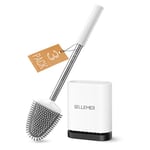 Sellemer Lot de 3 brosses de Toilette et Support pour Salle de Bain, tête de Brosse Flexible avec Poils en Silicone et poignée en Acier Inoxydable, Taille compacte pour Le Rangement, Fentes de