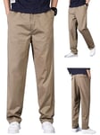 Aotoyou Pantalon Décontracté Homme Coton Taille Elastique Coupe Droite Chino Homme Pantalon Homme Primtemps Autume Kaki XL