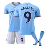 Nytt pojkars barn fotboll kit kort skjorta strumpa set fotboll manchester city hemmakit #9 manchester city hemmakit #9 manchester city home kit #9 22/(6-7 years)