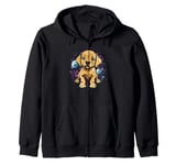 Puppy In Space Cute Cosmic Adventure Zip Hoodie