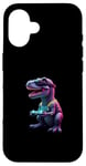 Coque pour iPhone 16 Gaming Dinosaurs- Le T-rex joue aux jeux vidéo