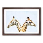 Big Box Art Giraffes Looking Both Ways Painting Framed Wall Art Picture Print Ready to Hang, Walnut A2 (62 x 45 cm)