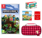 Nintendo Switch Lite: Timmy & Tommy's Edition with Animal Crossing: New Horizons installed, 12 Month Membership, Minecraft & Pikachu Case Bundle, Blue