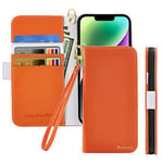 Butnyeoe Coque pour iPhone 14 Rabat,Housse iPhone 14 Clapet,Portefeuille Etui avec Fonction Support et Porte-Carte,Litchi Texturé Cuir/Antichoc Flip Cover Case.Orange