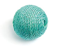 Perle en bois boule doublée de cordon turquoise diam. 24 mm. 25 u.