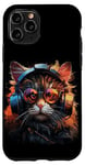 Coque pour iPhone 11 Pro Chat cool DJ portant des écouteurs, des lunettes, des amateurs de musique, des raves