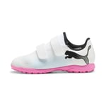 Puma Unisex Youth Future 7 Play Tt V Jr Soccer Shoes, Puma White-Puma Black-Poison Pink, 28 EU