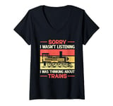 Womens Thinking About Trains Model Railroad Conductor Wagon Train V-Neck T-Shirt