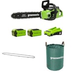 Greenworks Tronçonneuse à Batterie avec Moteur Sans Balais, Longueur Guide-Chaîne 14 Pouces (35cm) 2 Batteries 40V 2Ah, Chargeur + Greenworks 35cm Chaîne + Sac à déchets de jardin Greenworks 120 L