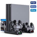 Ps4/ps4 pro/ps4 slim konsol vertikalt stativ 2 kontroller laddningsdocka 2 kylfläktar 10 spellagring för sony playstation 4