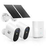 AOSU 5MP Caméra Surveillance WiFi Extérieure sans Fil, Solar Security Cameras Kit, Base+2 cam, sans Abonnement - Enregistrement Local, Angle de Vue 166°, Vision Nocturne, Détecteur de Mouvement, IP67