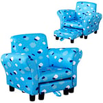 HOMCOM Toddler Chair Children's Armchairs Wood Frame w/Footrest Anti-Slip Legs High Back Arms for Bedroom Playroom Cute Cloud Star Blue