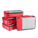 Amazon Basics Cubes d'emballage pour Valise, Organisateurs de Voyage, Fermeture Éclair, Lot de 4, Moyennes, Rouge