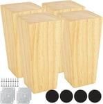 4 Pièces Pieds De Meuble en Bois, 10cm Pieds De Meuble Carrés Bois, Pied De Meuble de Remplacement avec Plaques De Montage Et Vis pour Canapé, Lit, Fauteuil, Armoire.[G465]