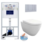 Pack wc Bâti-support ViConnect + wc sans bride Bello + Abattant softclose + Plaque chrome mat (ViConnectBello-3) - Villeroy&boch