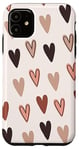 Coque pour iPhone 11 Cute Beige and Brown Heart Doodle Pattern