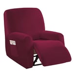 jianyana Velours Housse de Fauteuil Extensible, Prime Housse pour Fauteuil Relax Electrique 4 Pièce, Coloré Housse de Fauteuil Inclinable Protecteur Relax 1 Place, vin Rouge