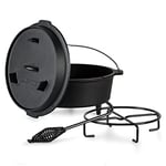 ToCis Big BBQ 13.6L Four Néerlandais, Cocotte en Fonte Pré-assaisonné avec Couvercle, Faitout pour l'Exterieur, Marmite Résistante au Four, Chaudron Magique en Fonte de Camping et Barbecu