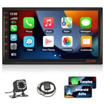 Podofo Android 13 Autoradio 2 Din sans Fil Apple Carplay Android Auto Bluetooth GPS Navi, Écran Radio Stéréo Double Din 7 Pouces avec Connexion WiFi, FM/RDS, Miroir pour Android/iOS + Caméra de Recul