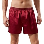 Mäns Satin Boxer Shorts Silke Pyjama Byxor Lounge Sovshorts Red XL