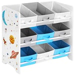 SONGMICS Étagère de Rangement Enfant pour Jouets et Livres, 9 Boîtes Amovibles Tissu Non-tissé, pour Chambre d Enfant, Salle de Jeux, Garderie, École, 62,5 x 29,5 x 60 cm, Motif Espace, Blanc GKR33WT