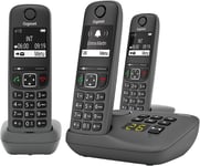 A695A Trio-3 Telephones Dect Sans Fil Avec Repondeur-Ecran A Haut Contraste-Excellente Qualite Audio-Profils Sonores Reglables-Fonction Mains Libres-Protection D'Appels,Gris