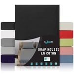 Dreamzie - Drap Housse 80x190/200-100% Jersey Coton Certifié Oeko Tex - Noir - Drap Housse 80x190/200 Coton