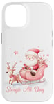 Coque pour iPhone 14 Père Noël rose clair traîneau neige renne neige hiver