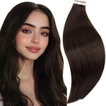 RUNATURE Extension Adhesive Humain Marron Bande Adhesif Extension Cheveux Naturel Remy Extension Cheveux Adhesive Invisible Brun Foncé 12 Pouces/30cm 20 Pièces/30g #2