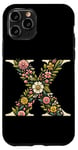 Coque pour iPhone 11 Pro Lettre initiale du nom de l'alphabet X dans un style d'art floral