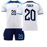 2022 England VM-tröja nr 9 Kane 10 Sterling 19 Mount 20 Foden Barnfotbollströja 2223 England home number 20 #28