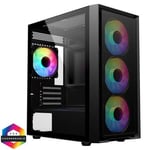 [B-Grade] CiT Luna Black Micro-ATX PC Gaming Case with 4 x 120mm Infinity ARGB Fans Included 1 4-Port Fan Hub Tempered Glass Side Panel