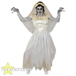 White Ghost Dead Buried Corpse Bride Fancy Dress Halloween Wedding Dress Gothic