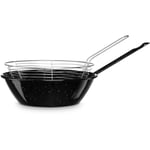 Levante Poêle Friteuse avec Panier Induction 24 cm Acier Émaillé 2,5L Feu, Gaz, Four Noir - Briebe