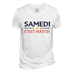 T-Shirt Homme Col V Samedi C'est Match Sport Foot Ballon Rugby Basket